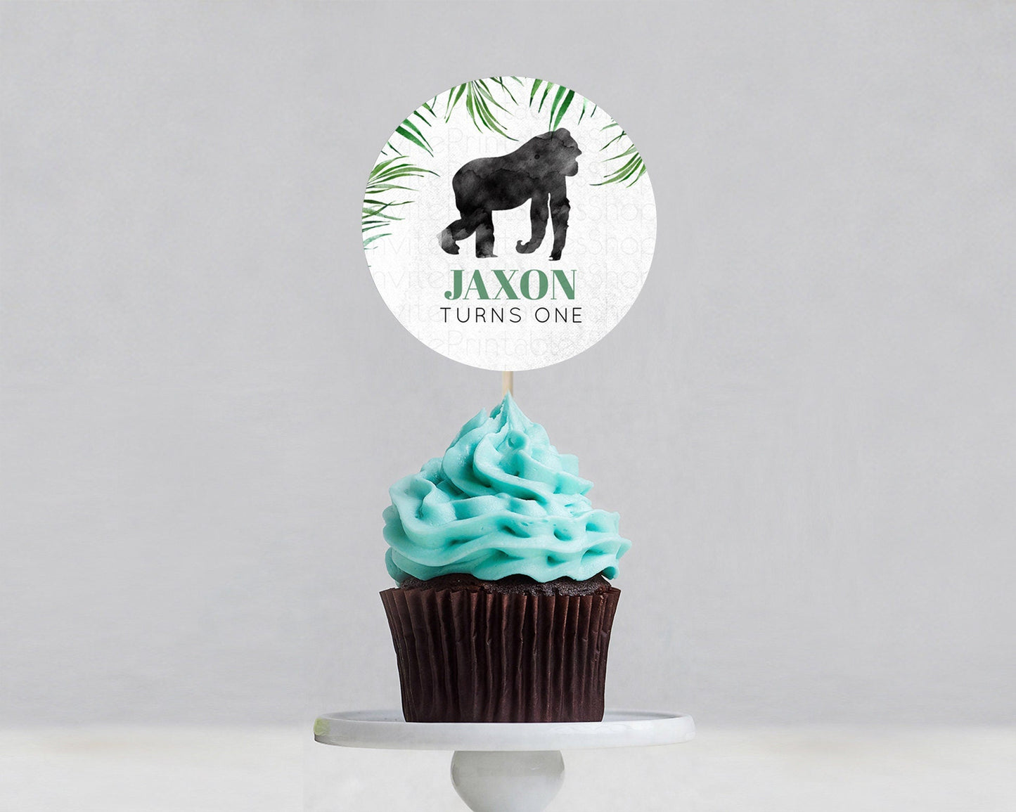 Gorilla Cupcake Toppers Jungle Gorilla Cupcake Gorilla Party Decor Gorilla Jungle Adventure Zoo Green Palm Leaf Fern First Birthday D10840