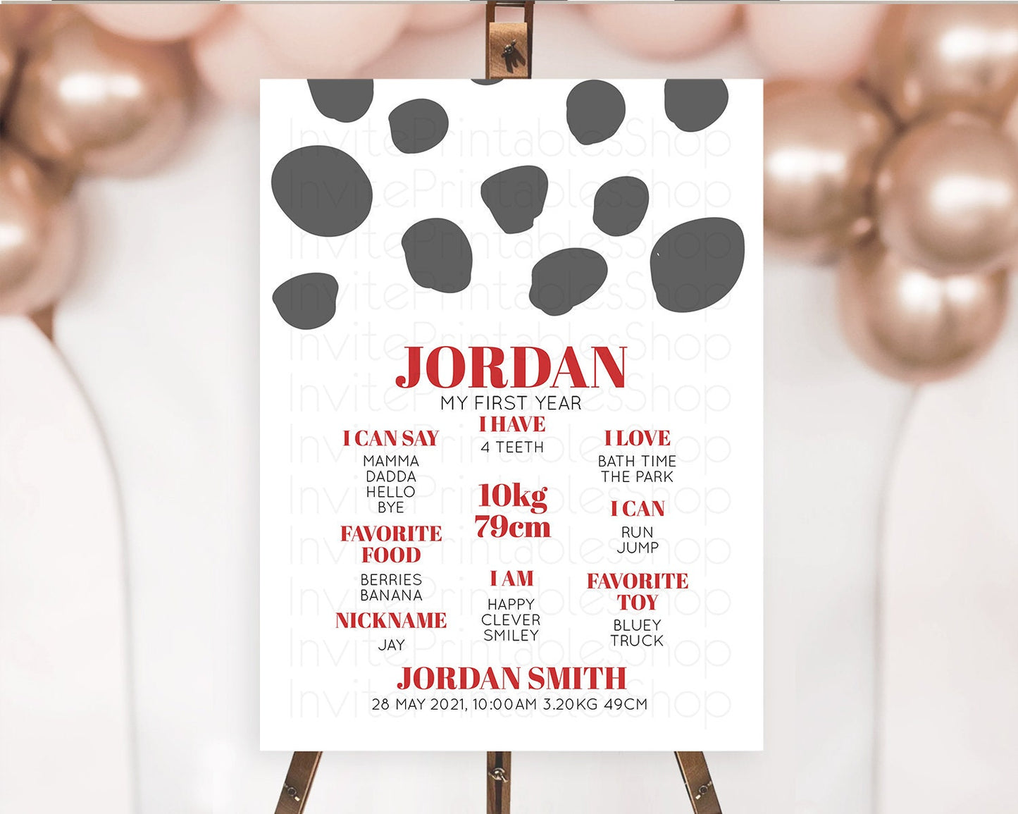 Dalmatian First Birthday Milestone Board Dalmatian Milestone Poster Dalmatian Red Black Spots Milestone 1st Birthday Welcome Sign D10738