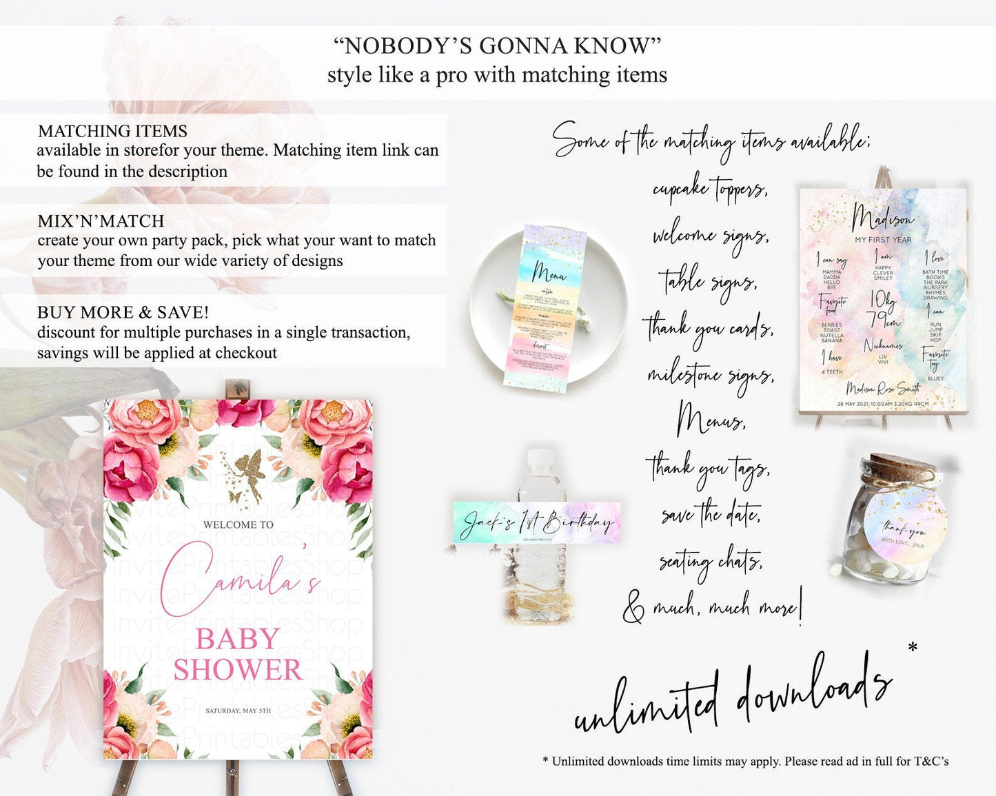 Fairy Baby Shower Welcome Sign Fairy Welcome Board Enchanted Garden Pastel Floral Butterfly Decor Secret Garden Fairy Welcome Sign D10883