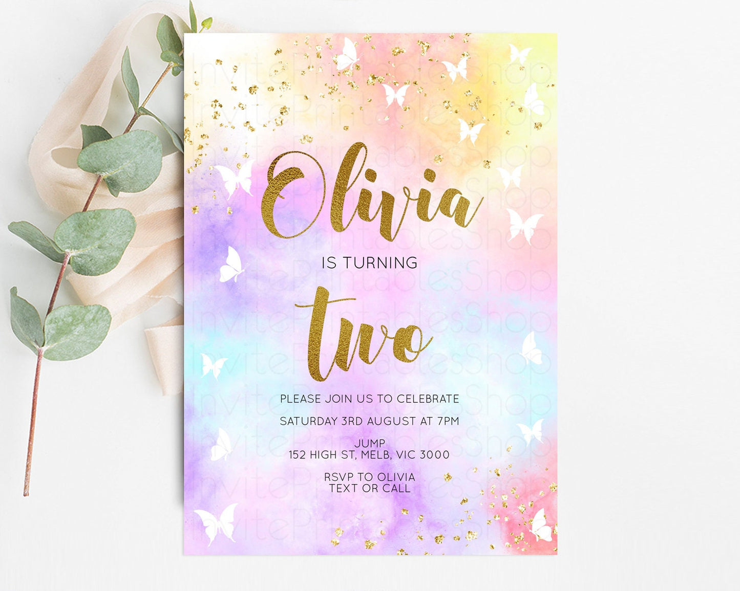 Rainbow Birthday Invitation Pastel Rainbow Birthday Invite Ombre Watercolor Invite Colorful Butterflies Glitter Sprinkles 1st 2nd 3rd 499