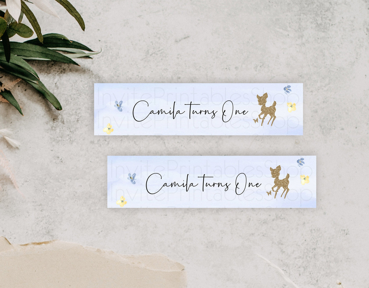 Fawn Deer Water Label Template Pastel Floral Deer Enchanted Forest Butterfly Party Decor Birthday Baptism Baby Shower Bridal Shower D10863