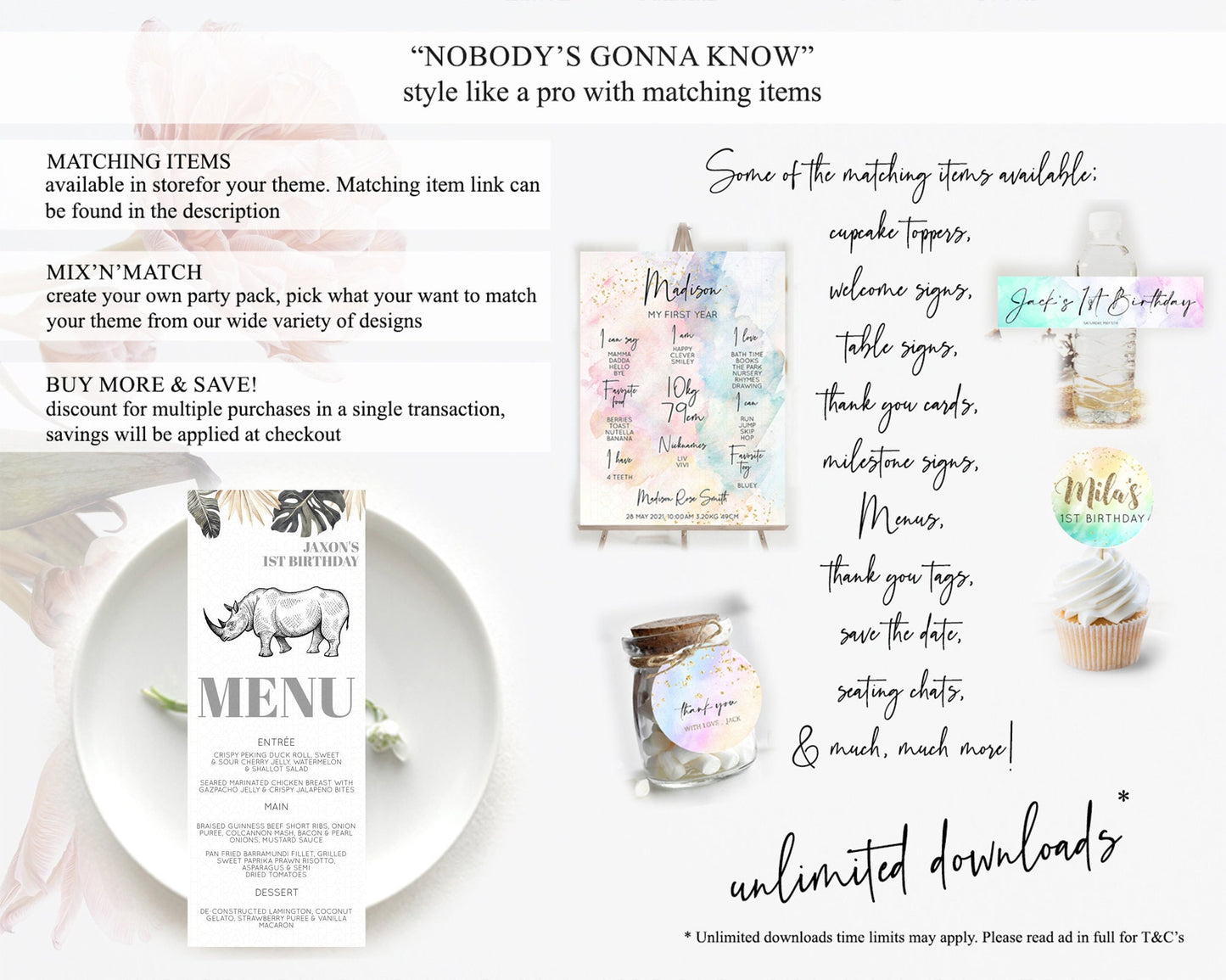 Rhino Menu Rhino Menu Template Rhino Party Table Decor Safari Adventure Decor Rhino Dinner Dessert Menu Rhino Party Food Menu D10826