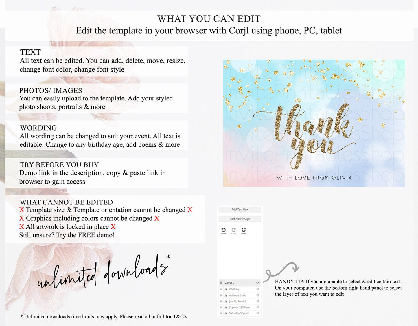 Pastel Thank You Rainbow Thank You Card Colorful Pastel Birthday Thank You Card Confetti Watercolor Pastel Teacher Thank You Cards D10367