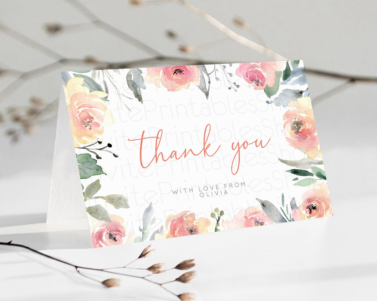 Editable Secret Garden Thank You Wildflower Thank You Card Pastel Flower Gar