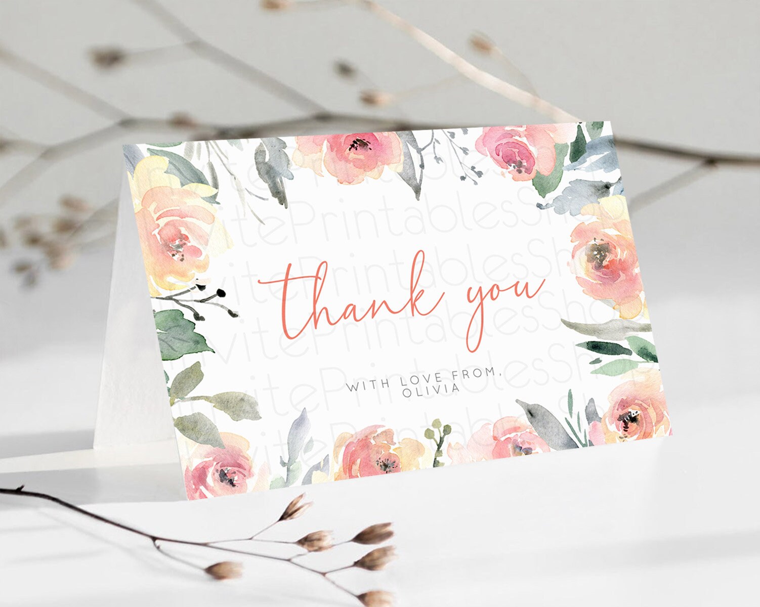 Editable Secret Garden Thank You Wildflower Thank You Card Pastel Flower Gar