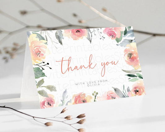 Editable Secret Garden Thank You Wildflower Thank You Card Pastel Flower Gar