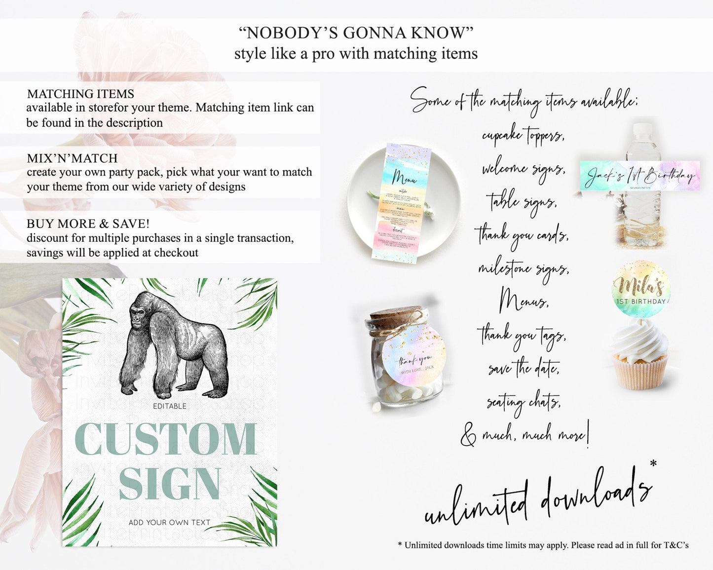 Gorilla Table Sign Decor Gorilla Party Sign Template Safari Adventure Gorilla Minimal Theme 1st Birthday Baptism Baby Shower D10846