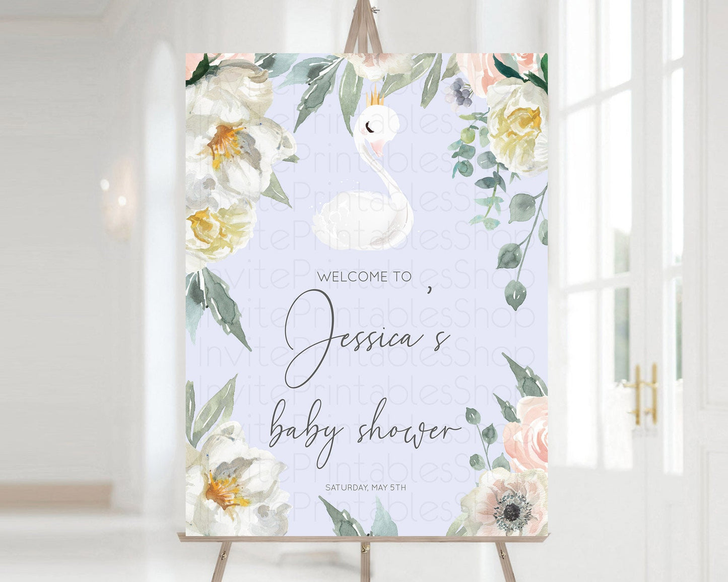 Editable Swan Baby Shower Welcome Board Swan Princess Ballet Welcome Sign En