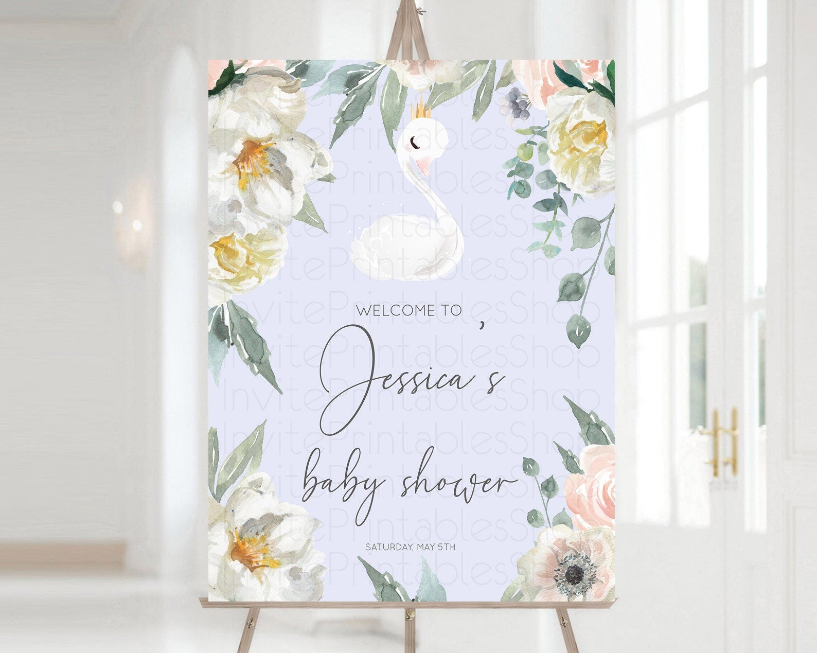 Editable Swan Baby Shower Welcome Board Swan Princess Ballet Welcome Sign En
