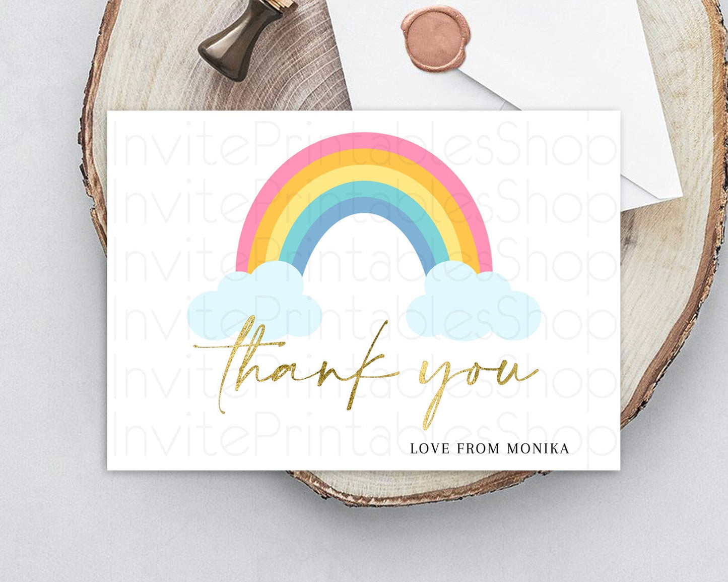 Pastel Rainbow Thank You Boho Rainbow Thank You Card Rainbow Birthday Thank You Cards Pastel Rainbow Teacher Thank You Card Template D10123