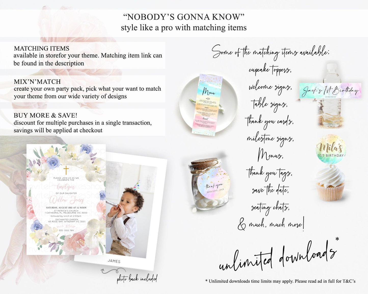 Secret Garden Baptism Invitation Wildflower Baptism Birthday Invite Pastel Flowers Christening Invite Enchanted Garden Boho Floral D10841