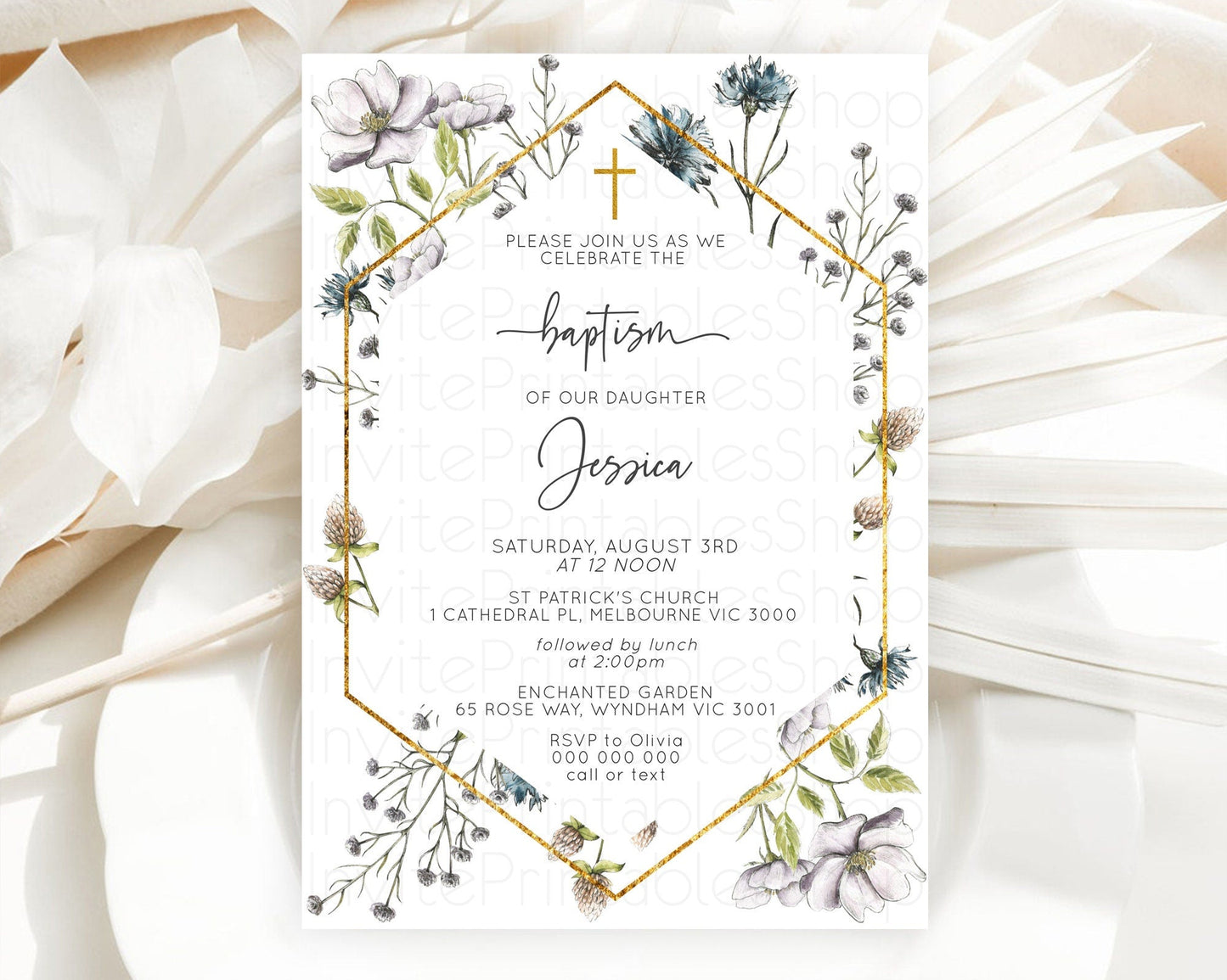 Secret Garden Baptism Invitation Wildflower Baptism Birthday Invite Pastel Flowers Christening Invite Enchanted Garden Boho Floral D11002