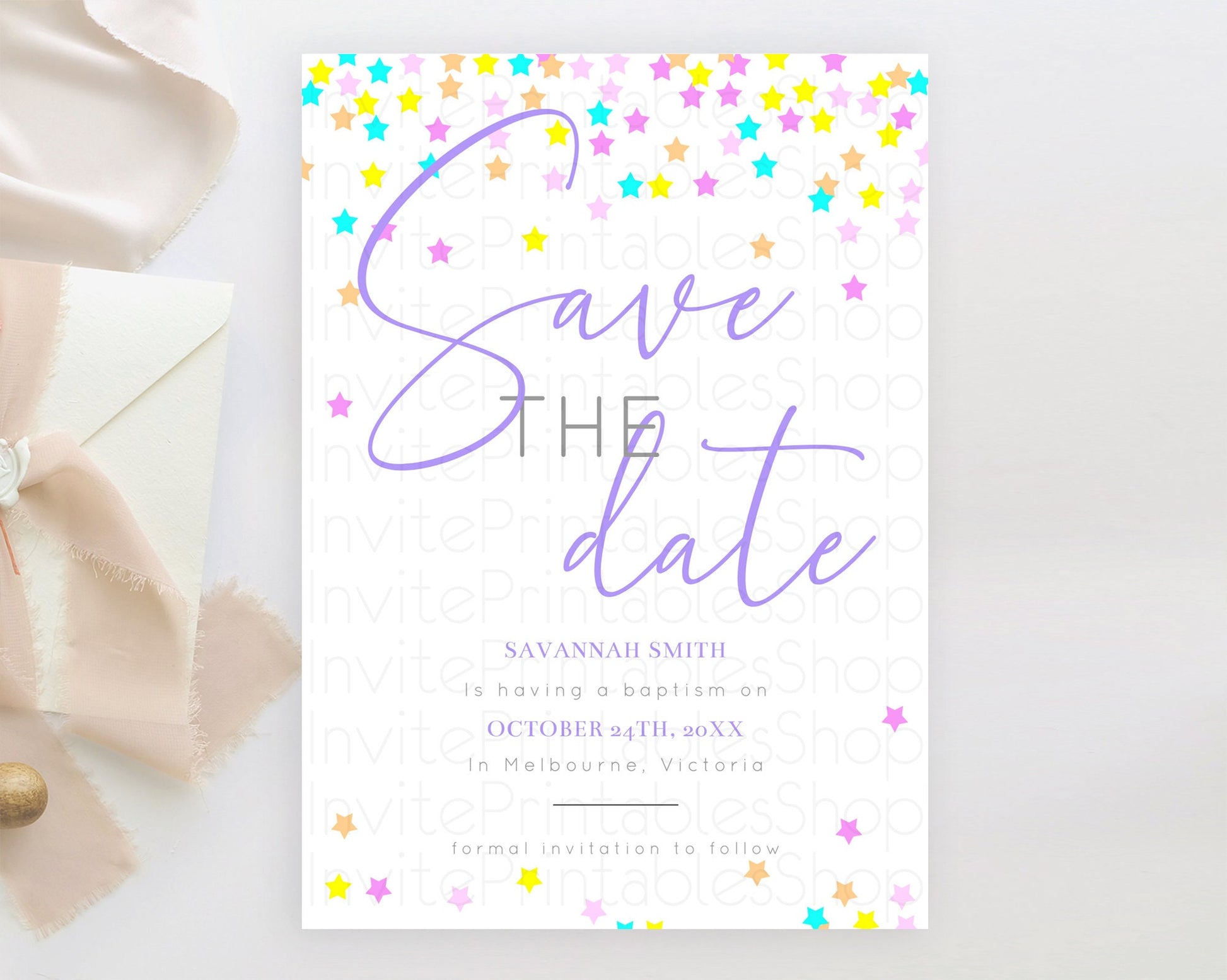 Editable Twinkle Stars Save The Date Template Pastel Twinkle Little Star Par