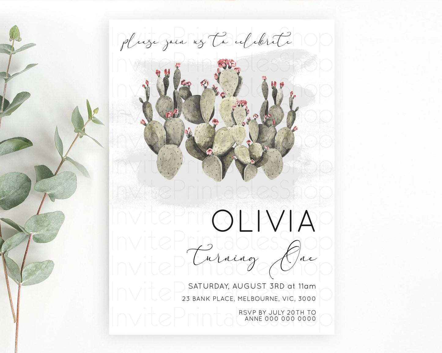 Prickly Pear Invitation Birthday Prickly Pear Invitation Cactus Invitation tropical fiesta invites Watercolor 3rd 2nd First Birthday D11015