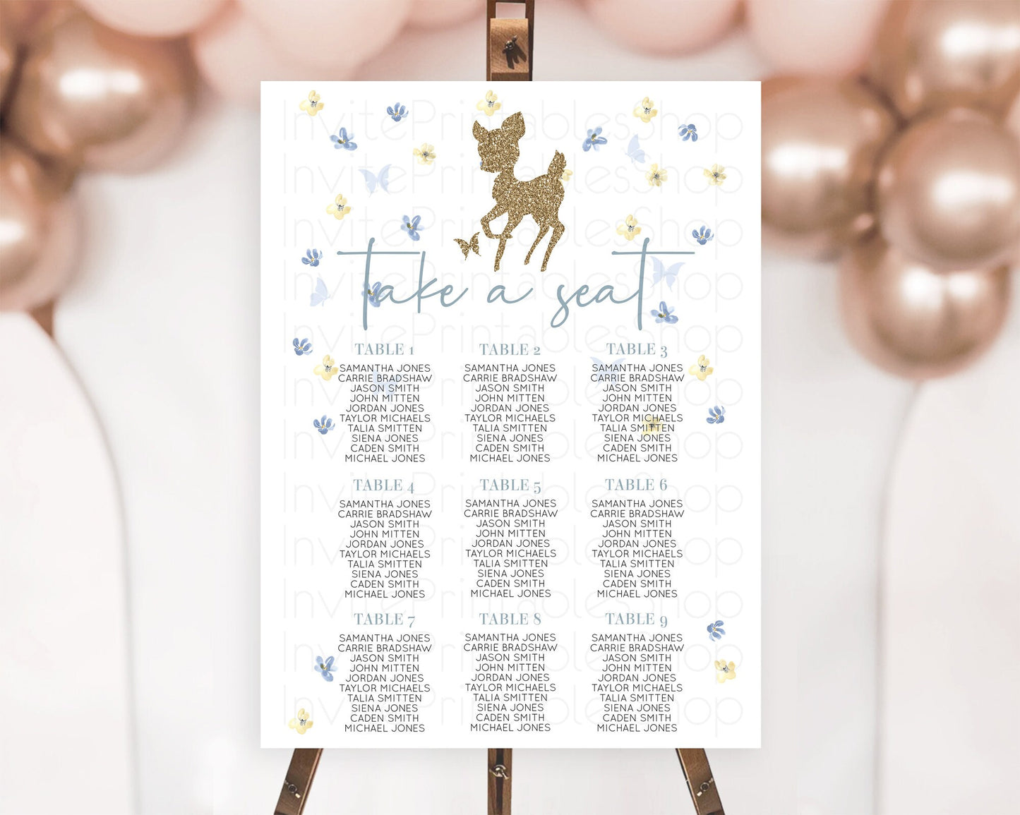 Fawn Seating Chart Deer Seating Chart Enchanted Forest Party Butterfly Pastel Flowers Whimsical Seating Chart Woodland Seating Sign D10864