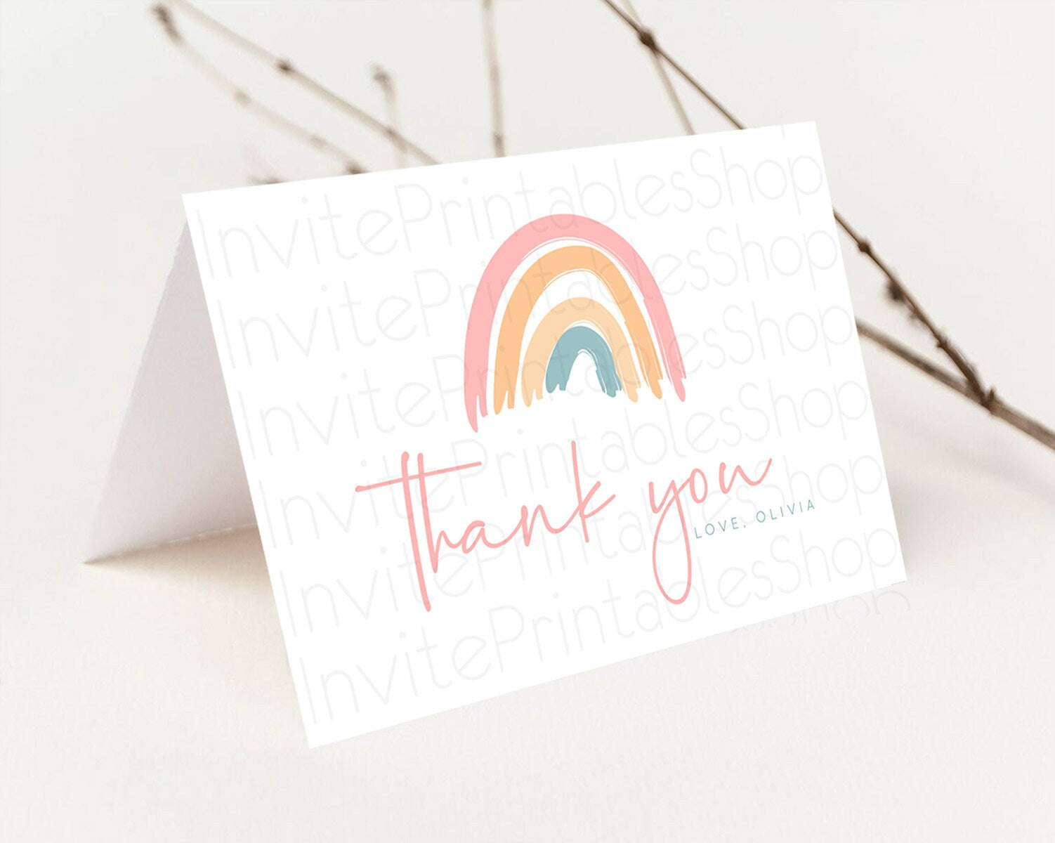 Editable Pastel Rainbow Thank You Boho Rainbow Thank You Card Rainbow Birthd