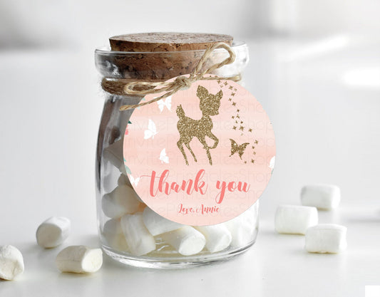 Fawn Thank You Tags Deer Thank You Gift Tags Pastel Floral Deer Favor Tags Enchanted Forest Butterfly Floral Birthday Thank You D10873