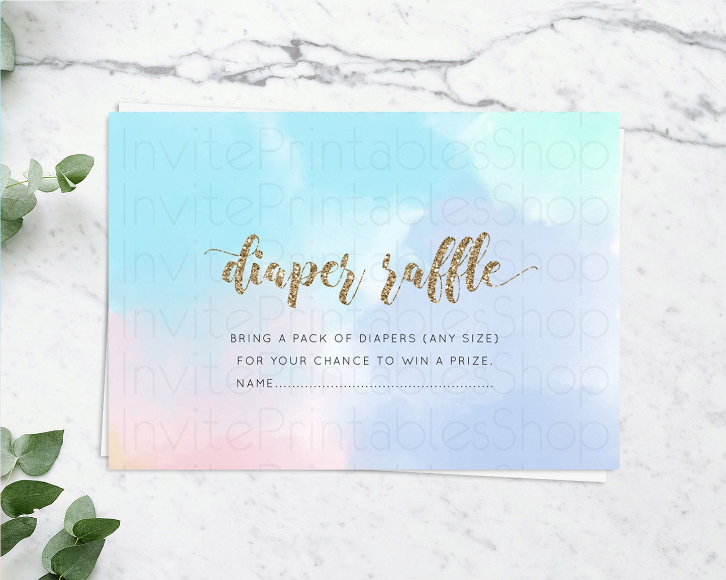 Pastel Diaper Raffle Card Pastel Rainbow Diaper Raffle Insert Colorful Ombre Watercolor Diaper Ticket Confetti Glitter Raffle Game D10378