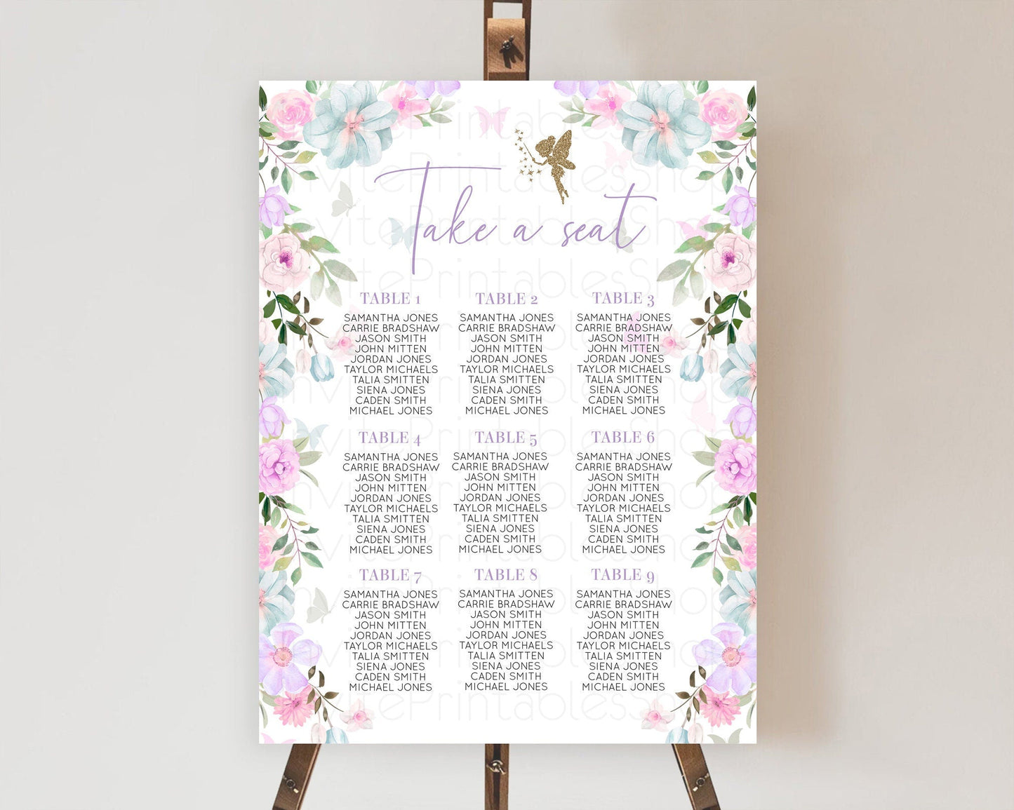 Fairy Seating Chart Pastel Fairy Seating Chart Fairy Tea Party Fairy Garden Seating Sign Enchanted Garden Floral Butterfly Decor D10475