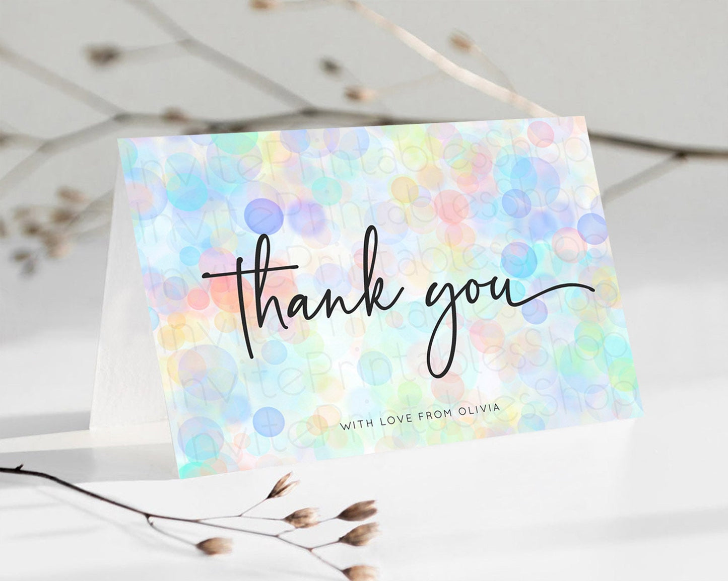 Pastel Thank You Bubbles Thank You Card Bubble Bath Birthday Thank You Card Rainbow Pastel Colorful Confetti Teacher Thank You Cards D10444