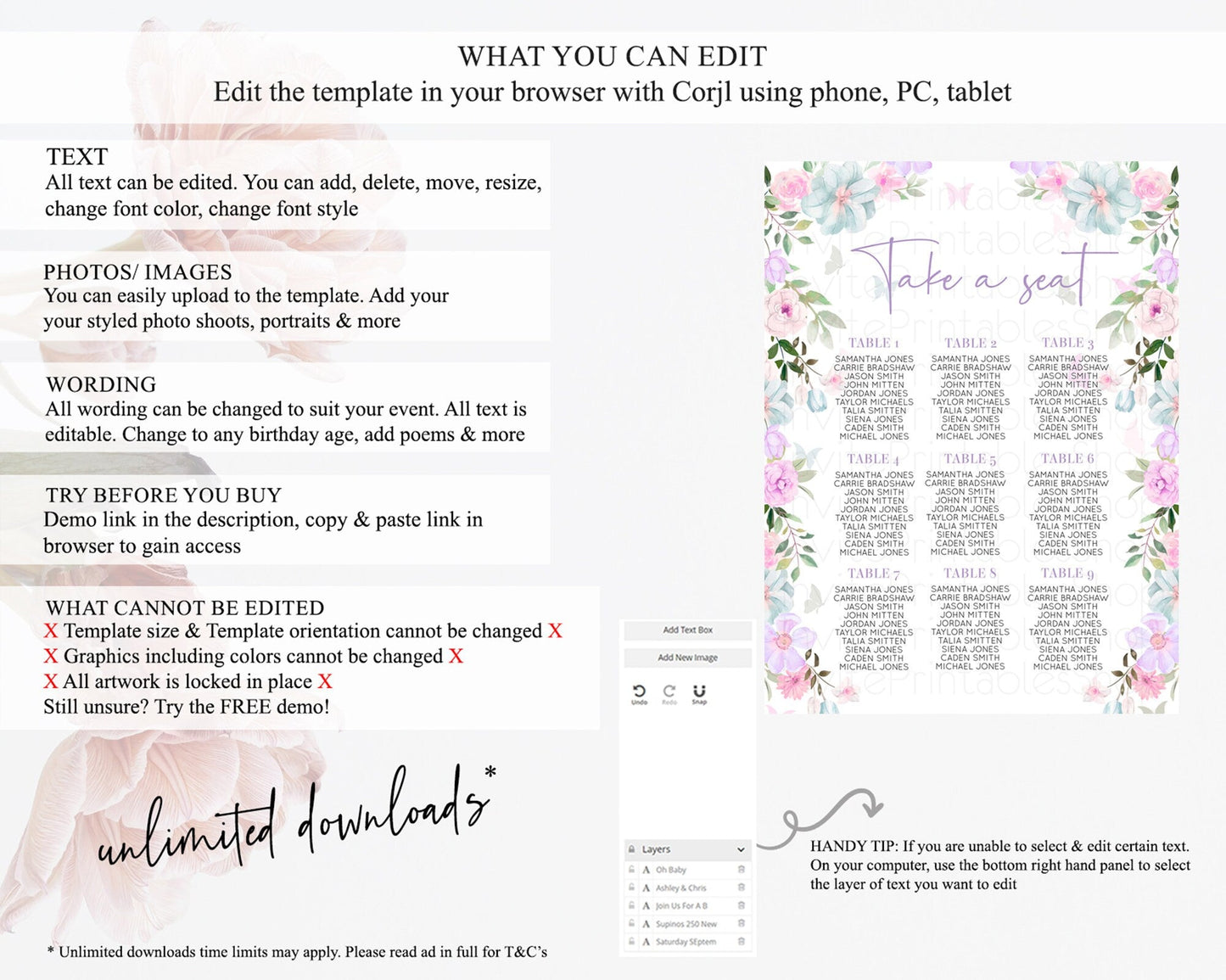 Secret Garden Seating Chart Wildflower Seating Chart Pastel Flowers Seating Chart Enchanted Garden Boho Floral Take A Seat Decor D10494