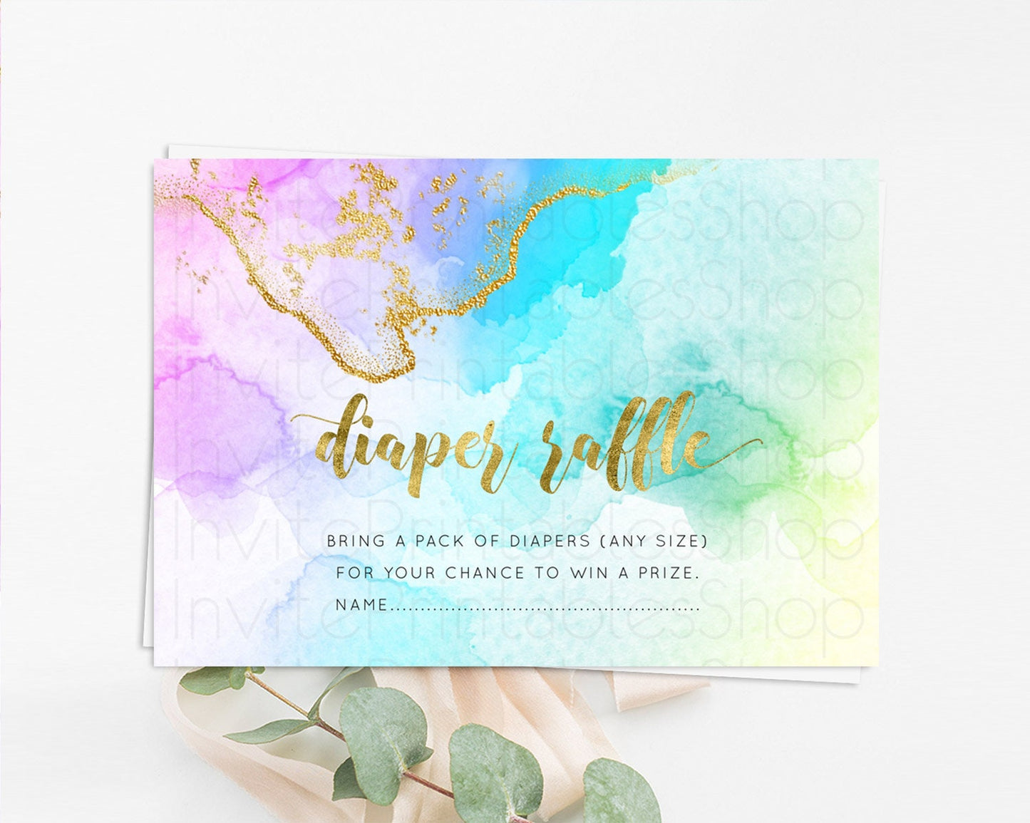 Pastel Diaper Raffle Card Pastel Rainbow Diaper Raffle Insert Colorful Ombre Watercolor Diaper Ticket Confetti Glitter Raffle Game D10392