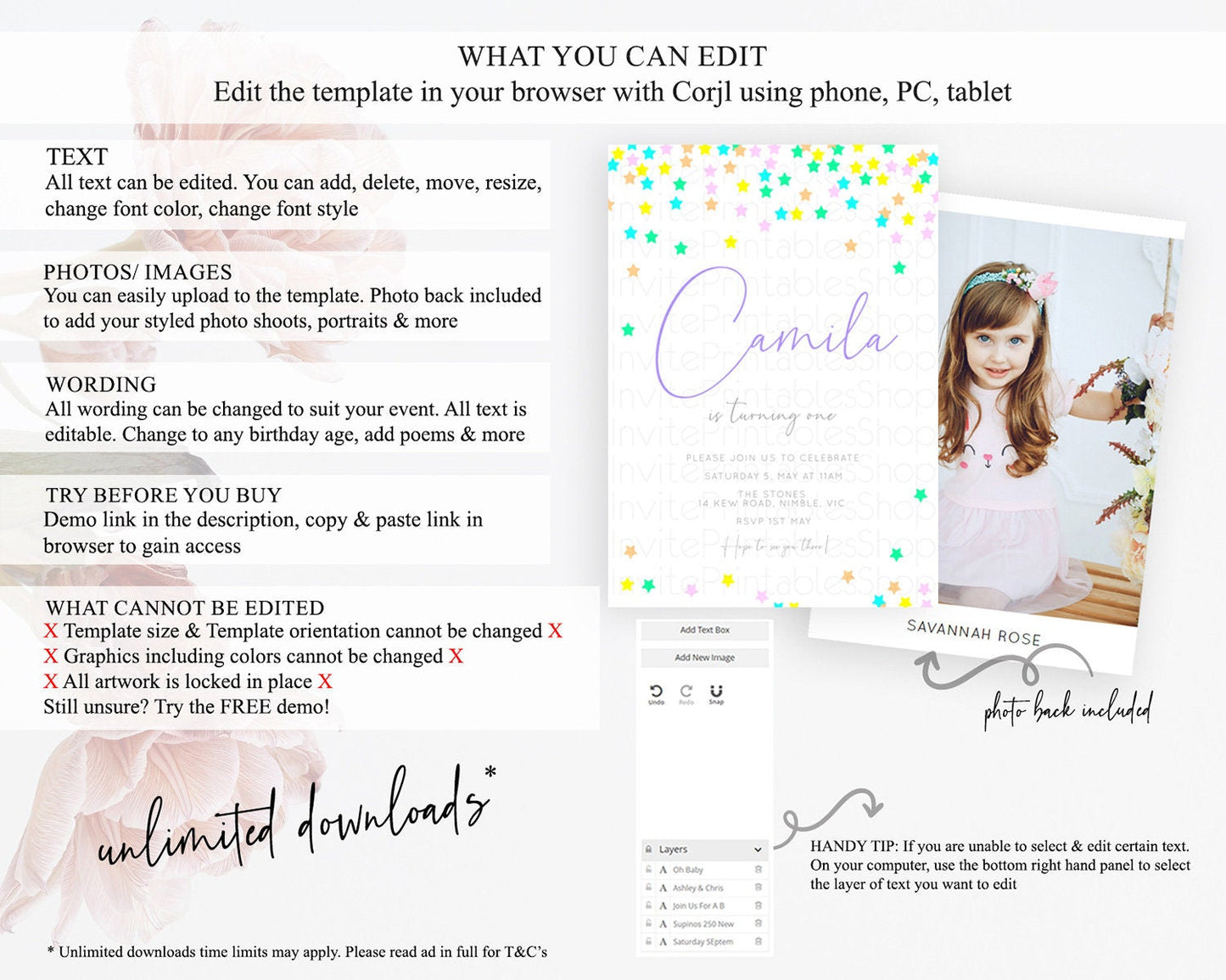 Star Birthday Invitation Pastel Stars Invite Shooting Star Party Rainbow Colorful Confetti Twinkle Little Star 2nd First Birthday D10394
