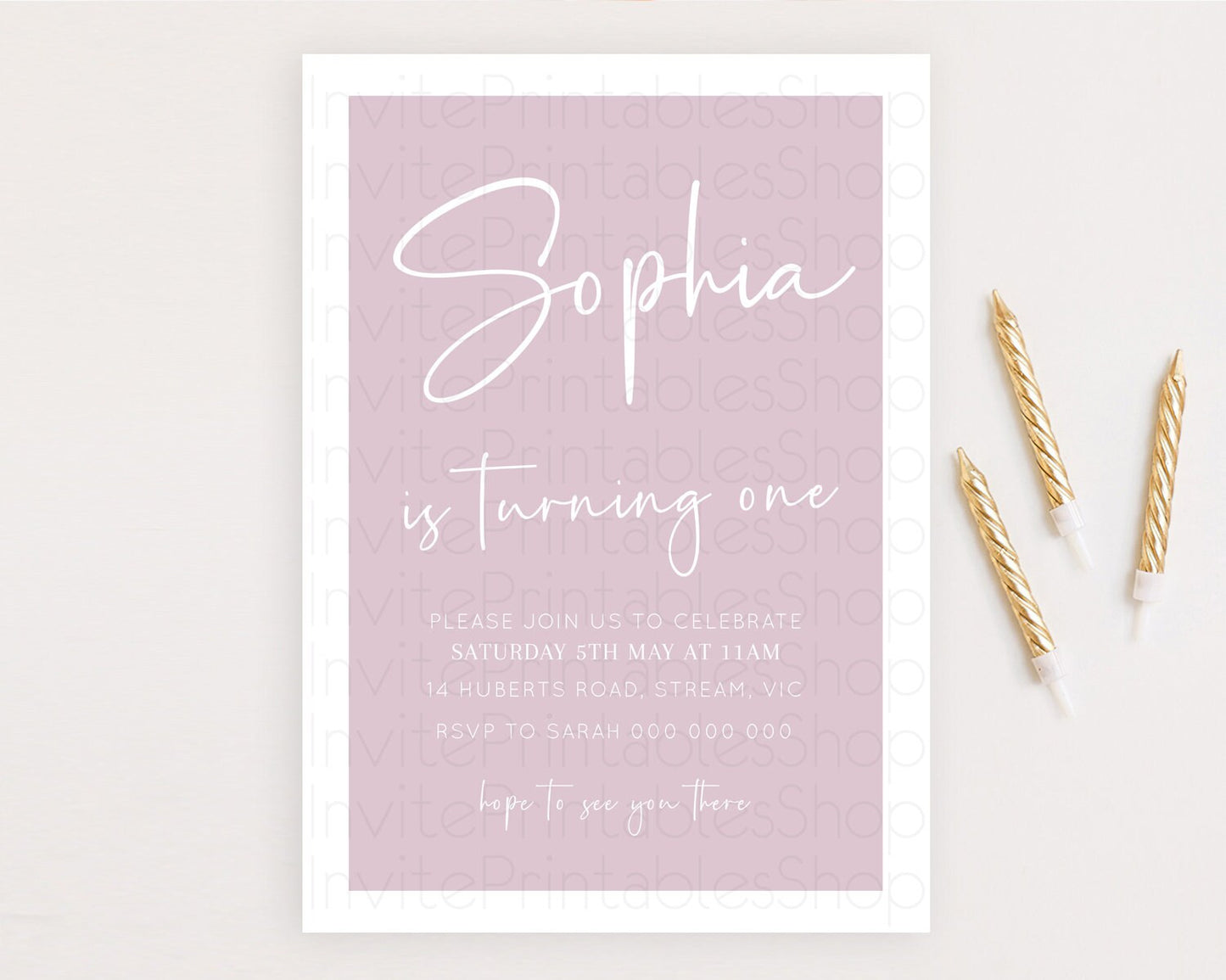 Pink Birthday Invitation Plain Pink Invitation Minimalist Invitation Pastel Pink Invitation Modern Invitation 2nd 1st First Birthday D10940