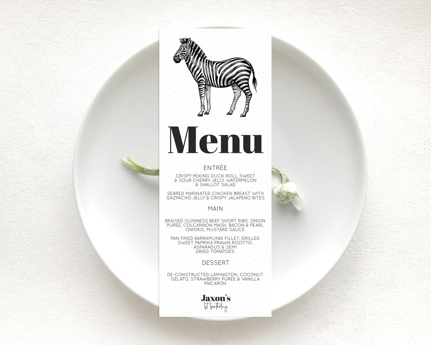 Zebra Menu Zebra Menu Template Zebra Party Table Decor Safari Adventure Decor Zebra Dinner Dessert Menu Party Food Menu D10249