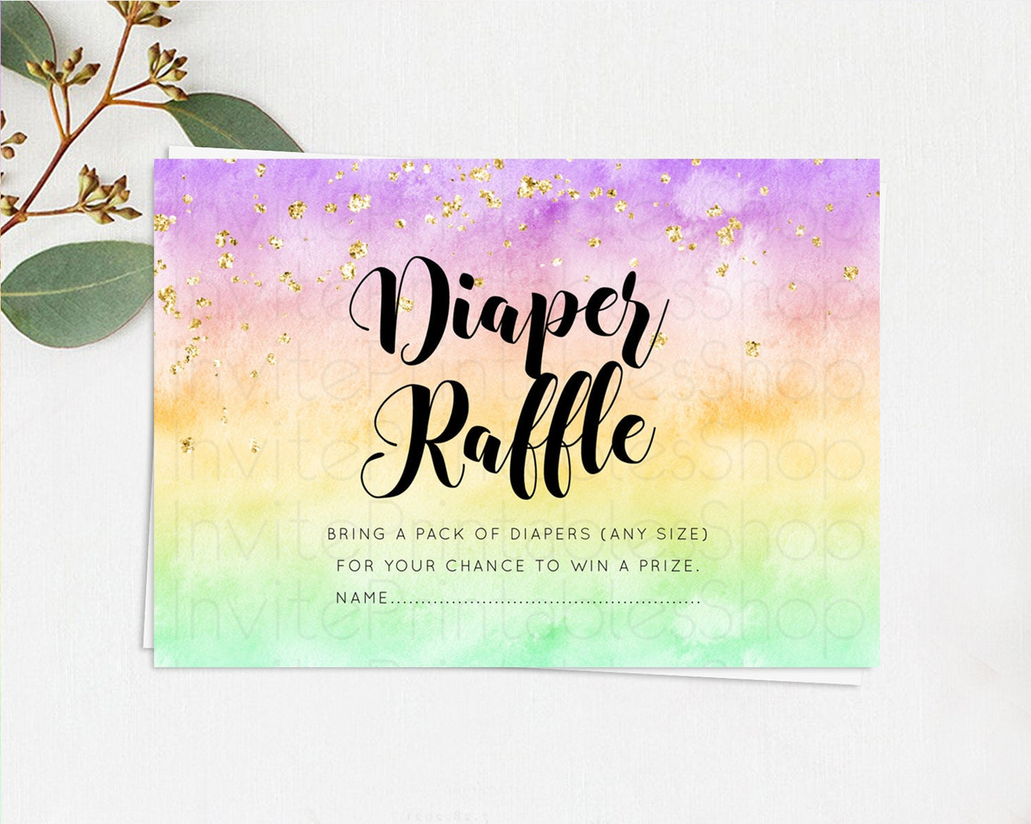 Pastel Diaper Raffle Card Pastel Rainbow Diaper Raffle Insert Colorful Ombre Watercolor Diaper Ticket Confetti Glitter Raffle Game D10512