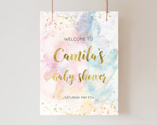 Pastel Baby Shower Welcome Sign Pastel Rainbow Welcome Sign Colorful Rainbow Confetti Watercolor Glitter Décor Pastel  Welcome Sign D10265