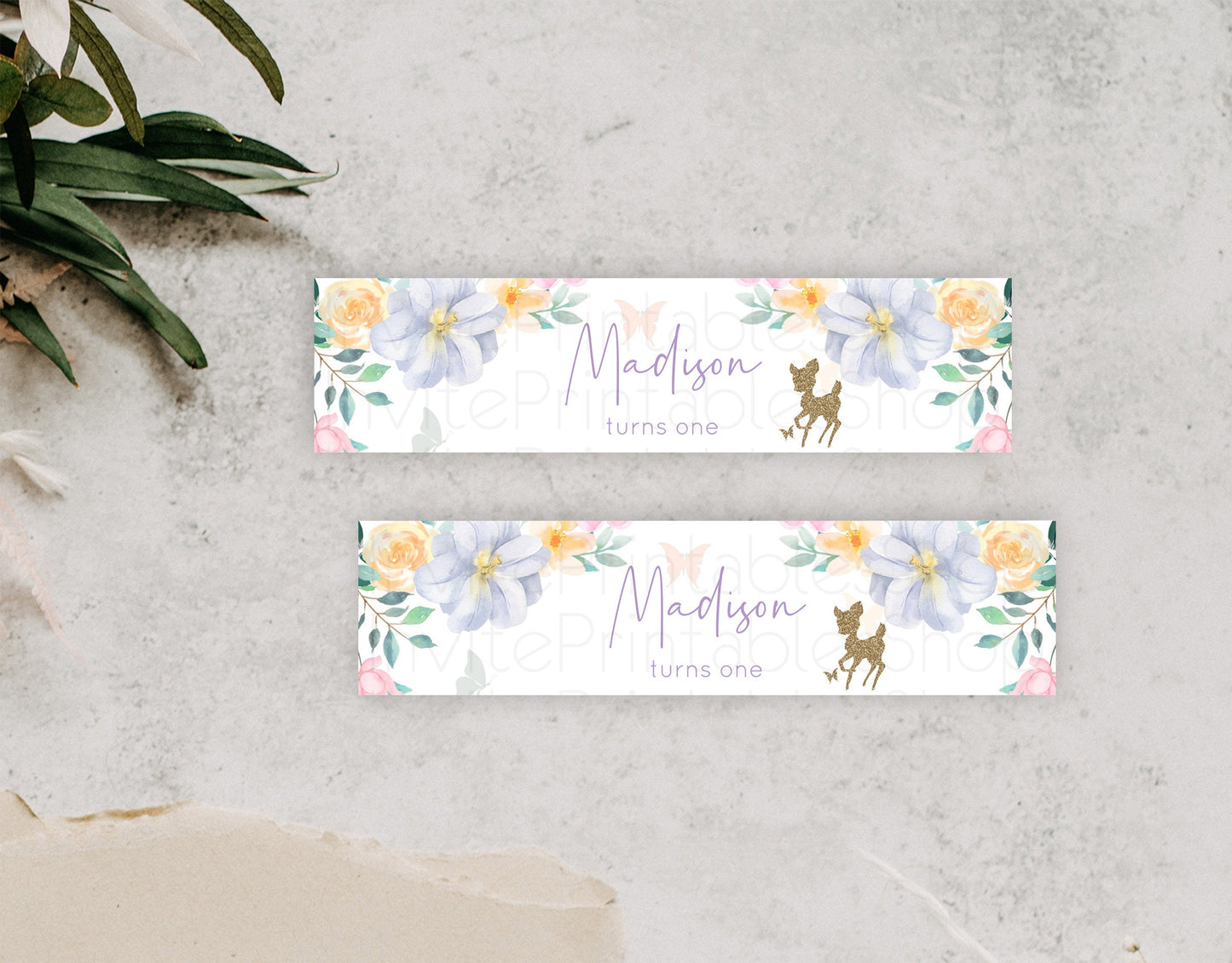 Fawn Deer Water Label Template Pastel Floral Deer Enchanted Forest Butterfly Party Decor Birthday Baptism Baby Shower Bridal Shower D10477