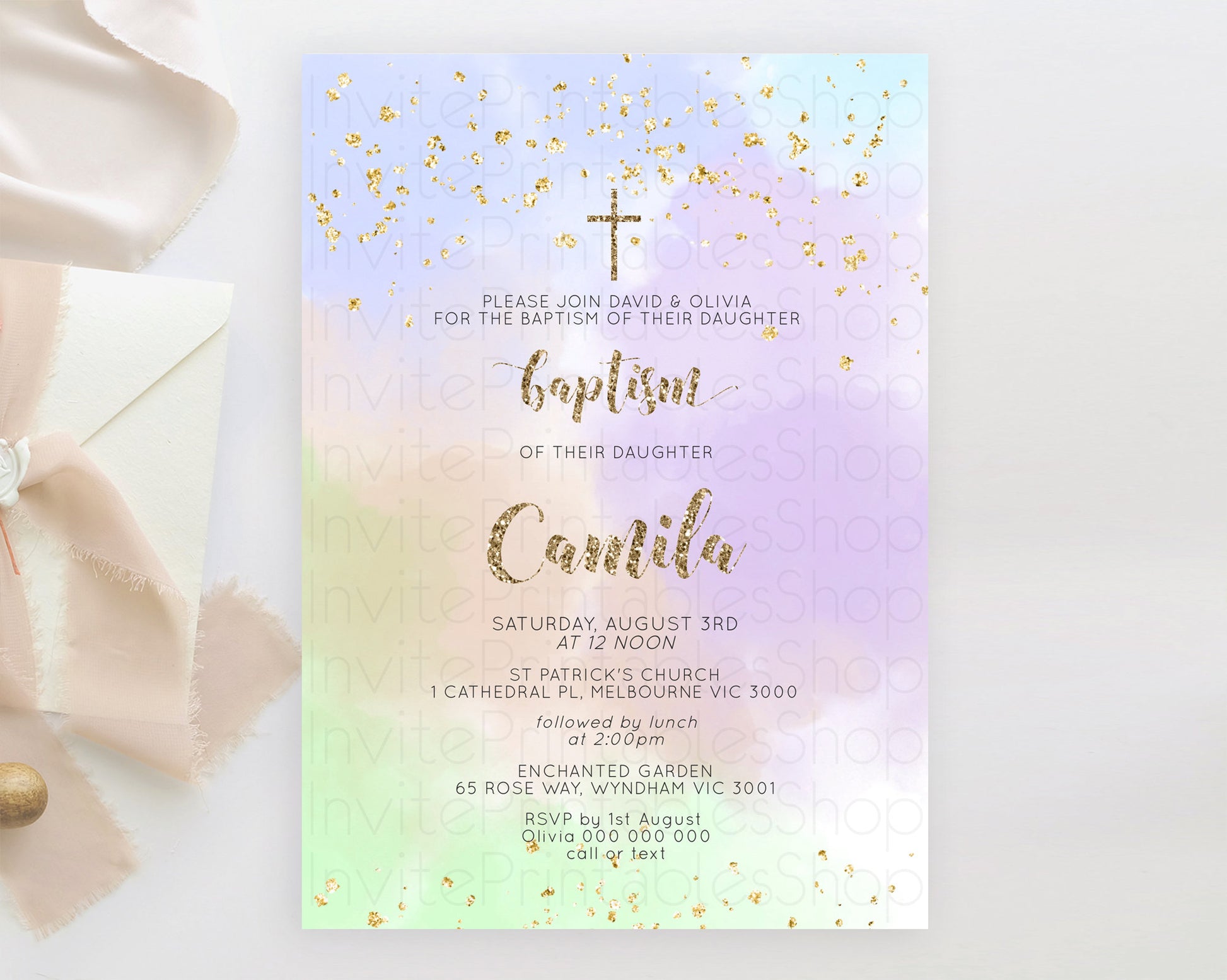 Editable Pastel Baptism Invitation Pastel Colors Watercolor Baptism 1st Birt