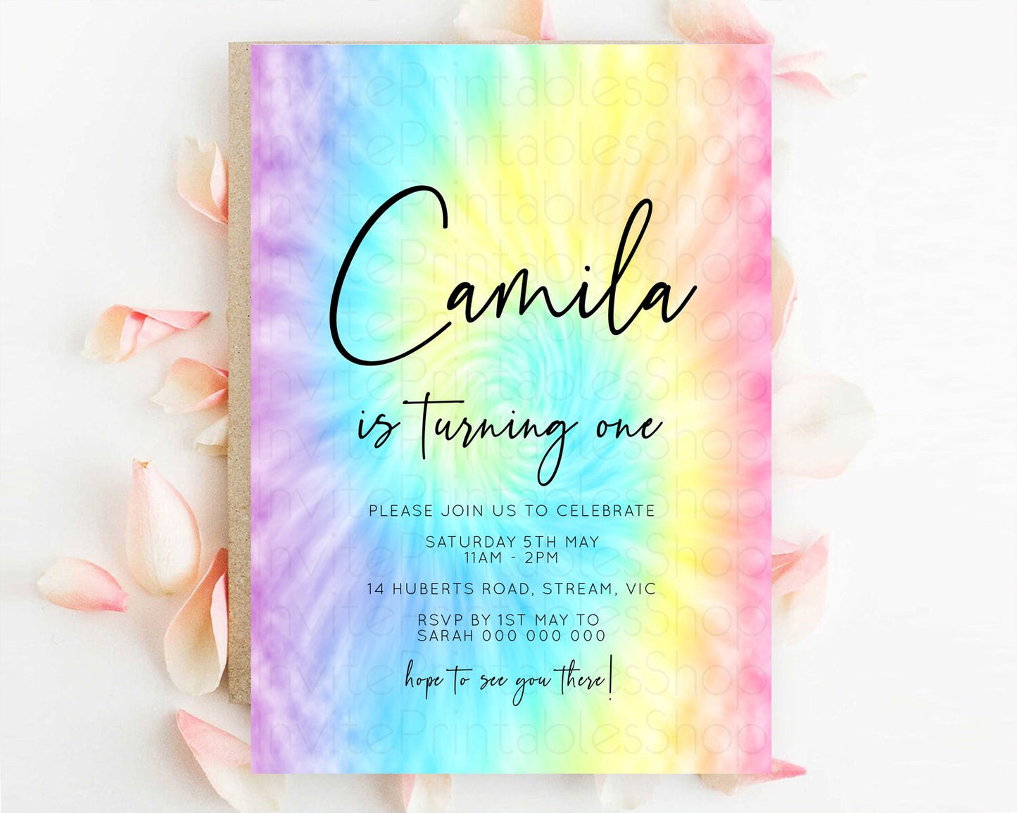 Tie Dye Invitation Rainbow Birthday Invitation Pastel Invitation Colorful Invitation Pastel Rainbow Party 3rd 2nd 1st First Birthday D10578