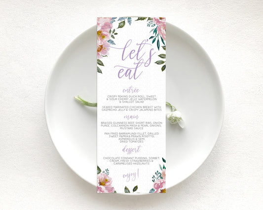 Editable Secret Garden Menu Wildflower Menu Template Pastel Flower Garden Ta
