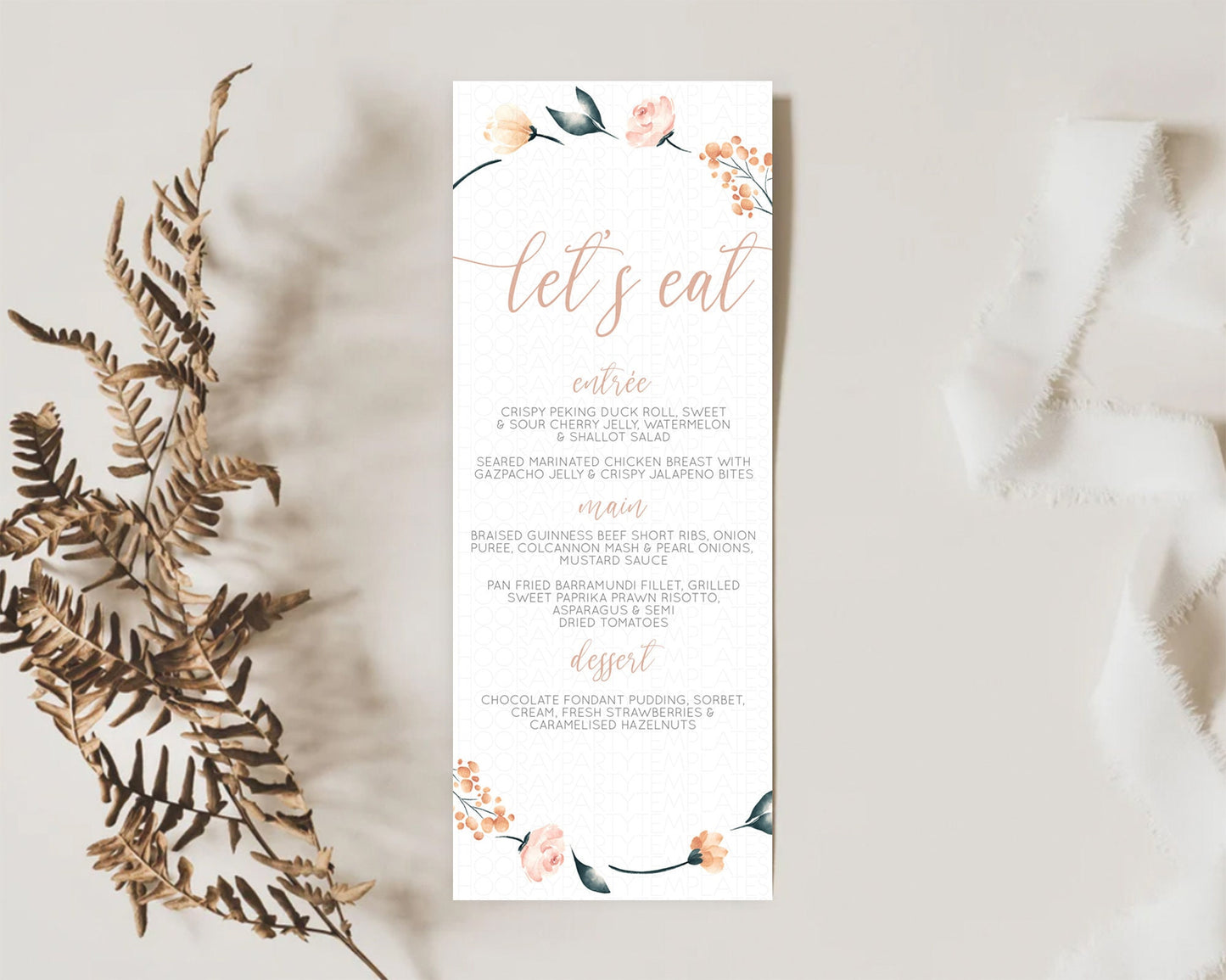 Secret Garden Menu Wildflower Menu Template Pastel Flower Garden Table Decor Boho Floral Dinner Dessert Floral Party Food Menu D10240