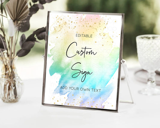 Editable Pastel Sign Ombre Table Sign Decor Pastel Ombre Rainbow Watercolor