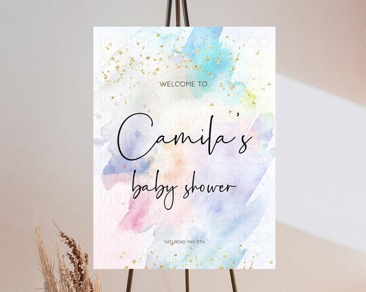 Pastel Baby Shower Welcome Sign Pastel Rainbow Welcome Sign Colorful Rainbow Confetti Watercolor Glitter Décor Pastel  Welcome Sign D10422