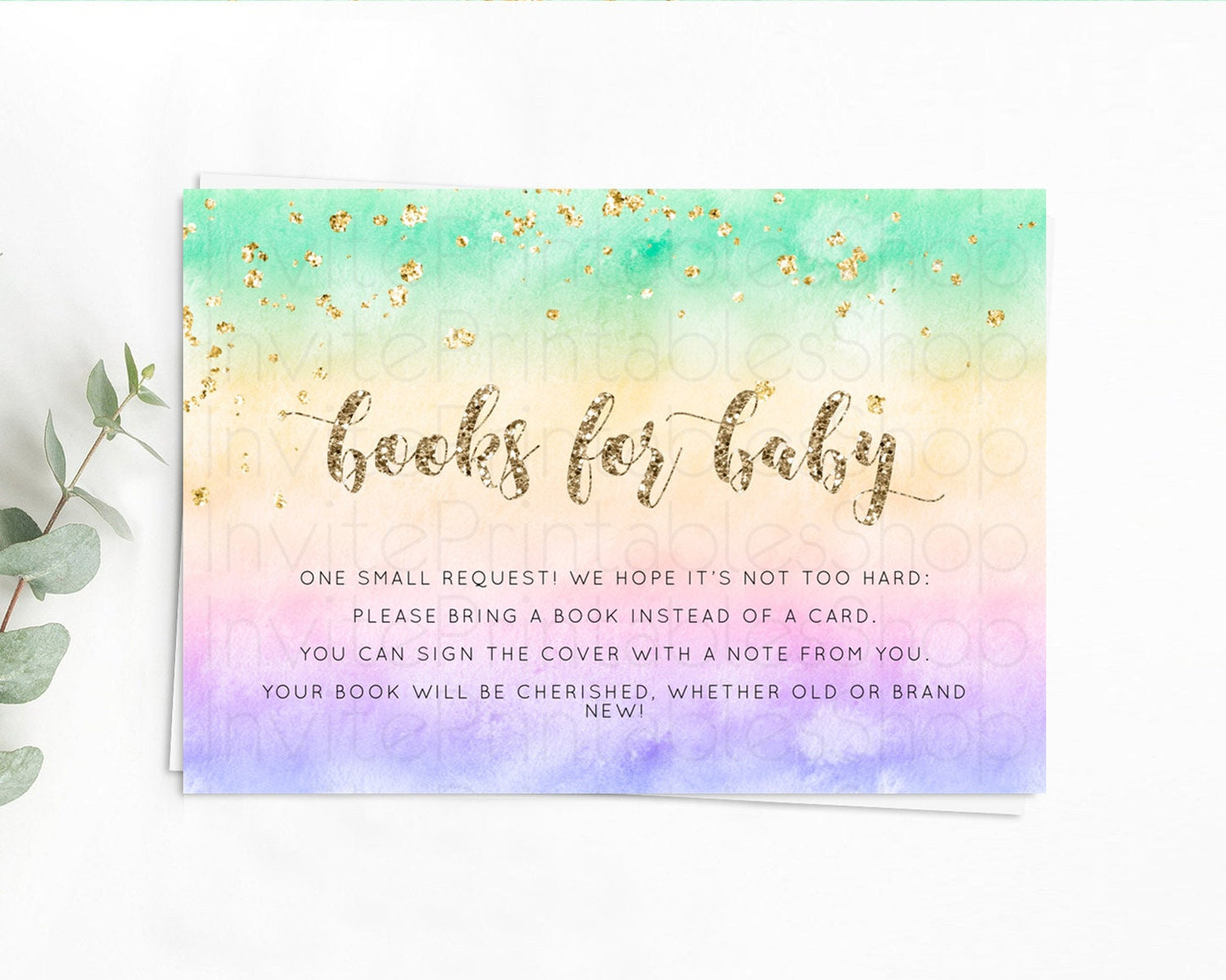 Pastel Books For Baby Card Pastel Rainbow Book Insert Colorful Ombre Watercolor Book Card Confetti Glitter Baby Book Poem Request D10478