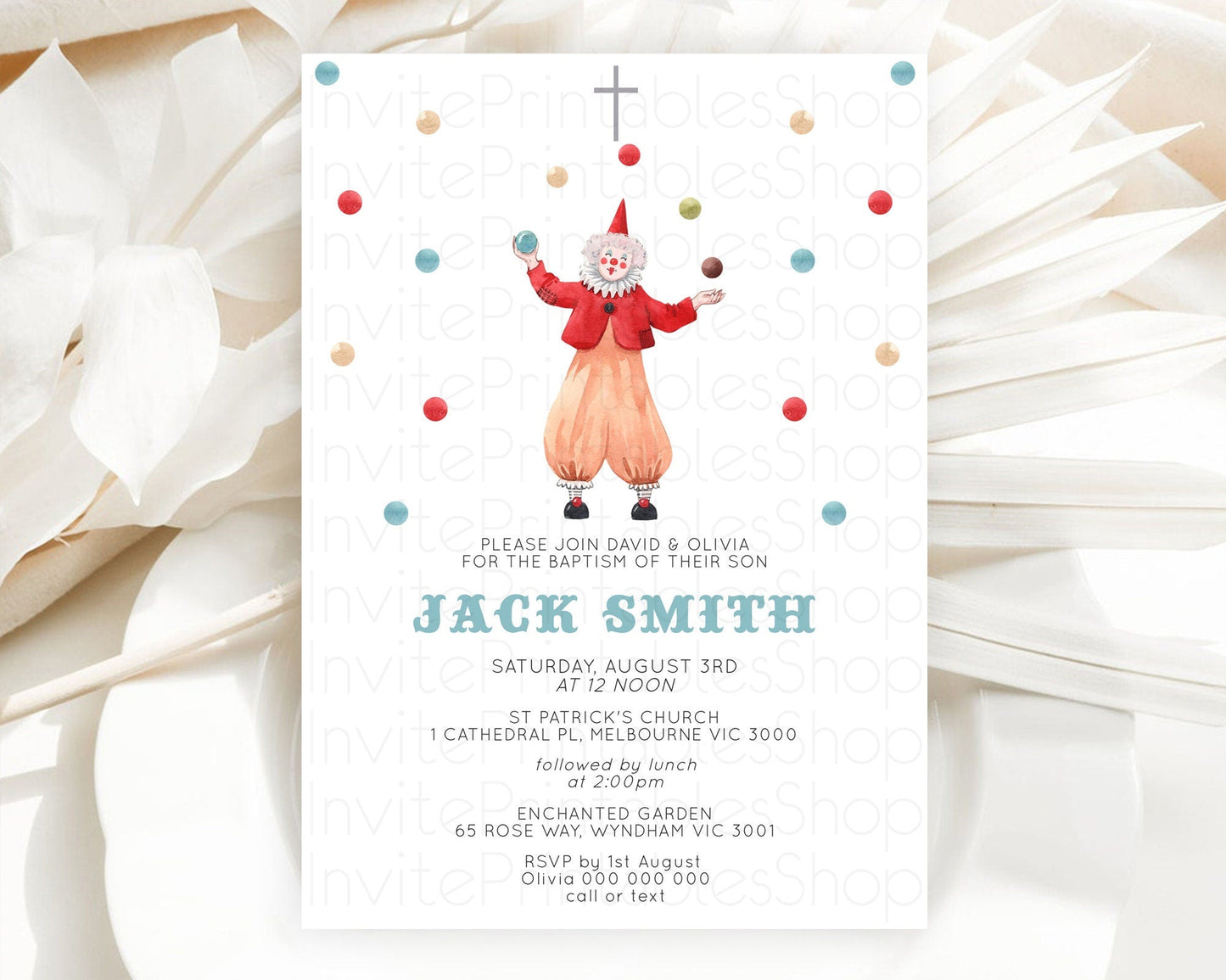 Circus Baptism Invitation Carnival Baptism 1st Birthday Invitation Clown Circus Lion Christening Invitation Circus Tent Elephant D10502