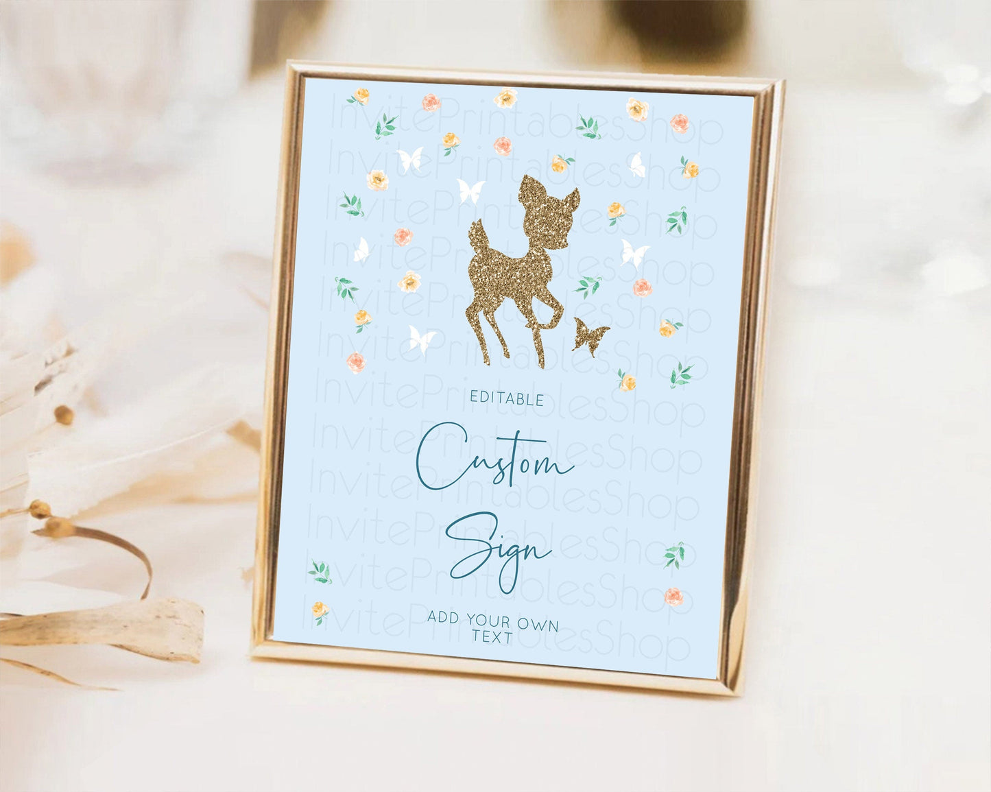 Fawn Deer Sign Pastel Floral Deer Table Sign Decor Enchanted Forest Butterfly Party 1st Birthday Baptism Baby Shower Bridal Shower D10902