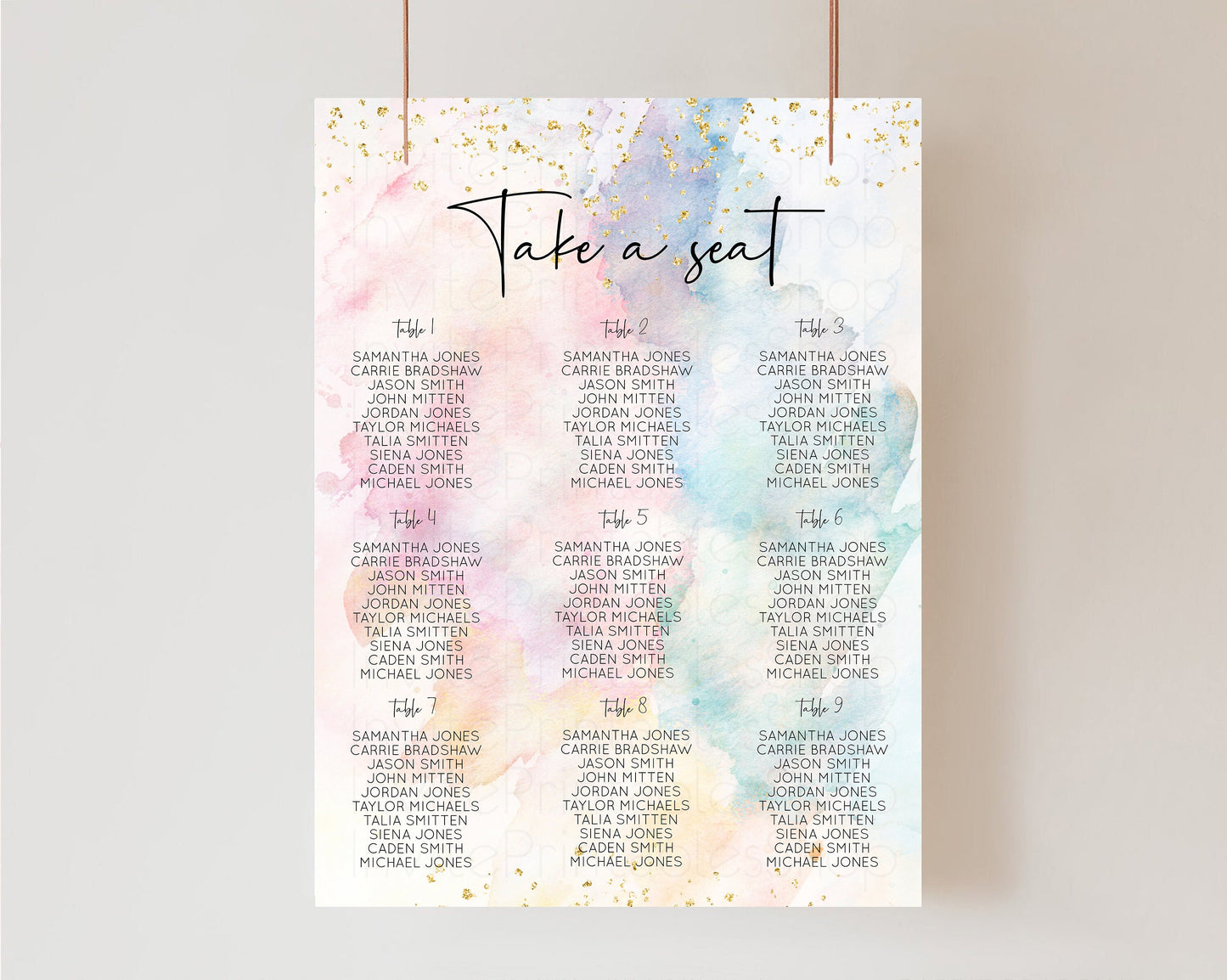 Rainbow Seating Chart Pastel Clouds Seating Sign Gold Sprinkles Seating Poster Ombre Pastel Colors Wedding Christening Birthday Baptism 276