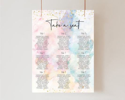 Rainbow Seating Chart Pastel Clouds Seating Sign Gold Sprinkles Seating Poster Ombre Pastel Colors Wedding Christening Birthday Baptism 276