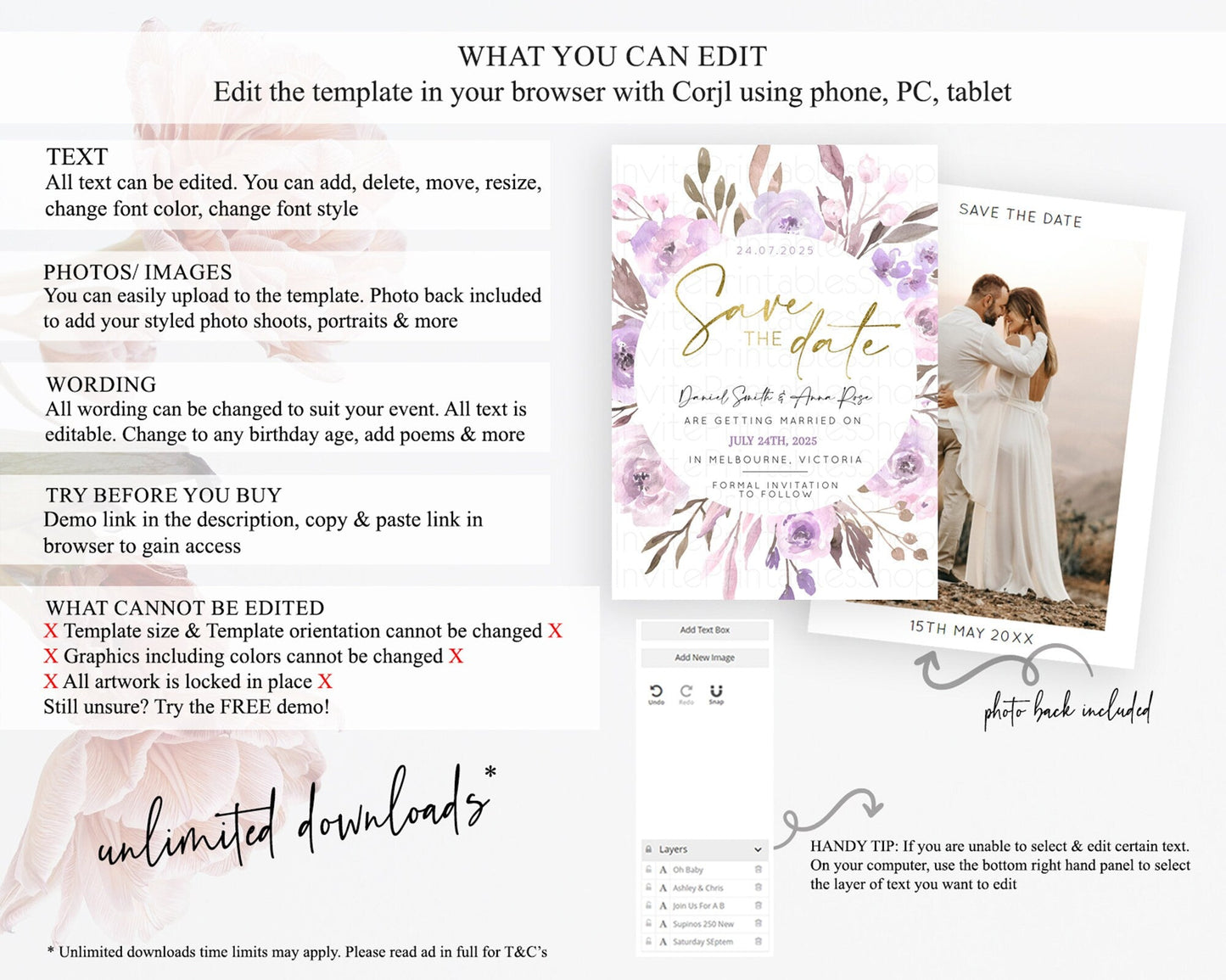 Wildflower Save The Date Template Secret Garden Save The Date Pastel Floral Garden Party Boho Flowers Birthday Baby Shower Wedding D10201