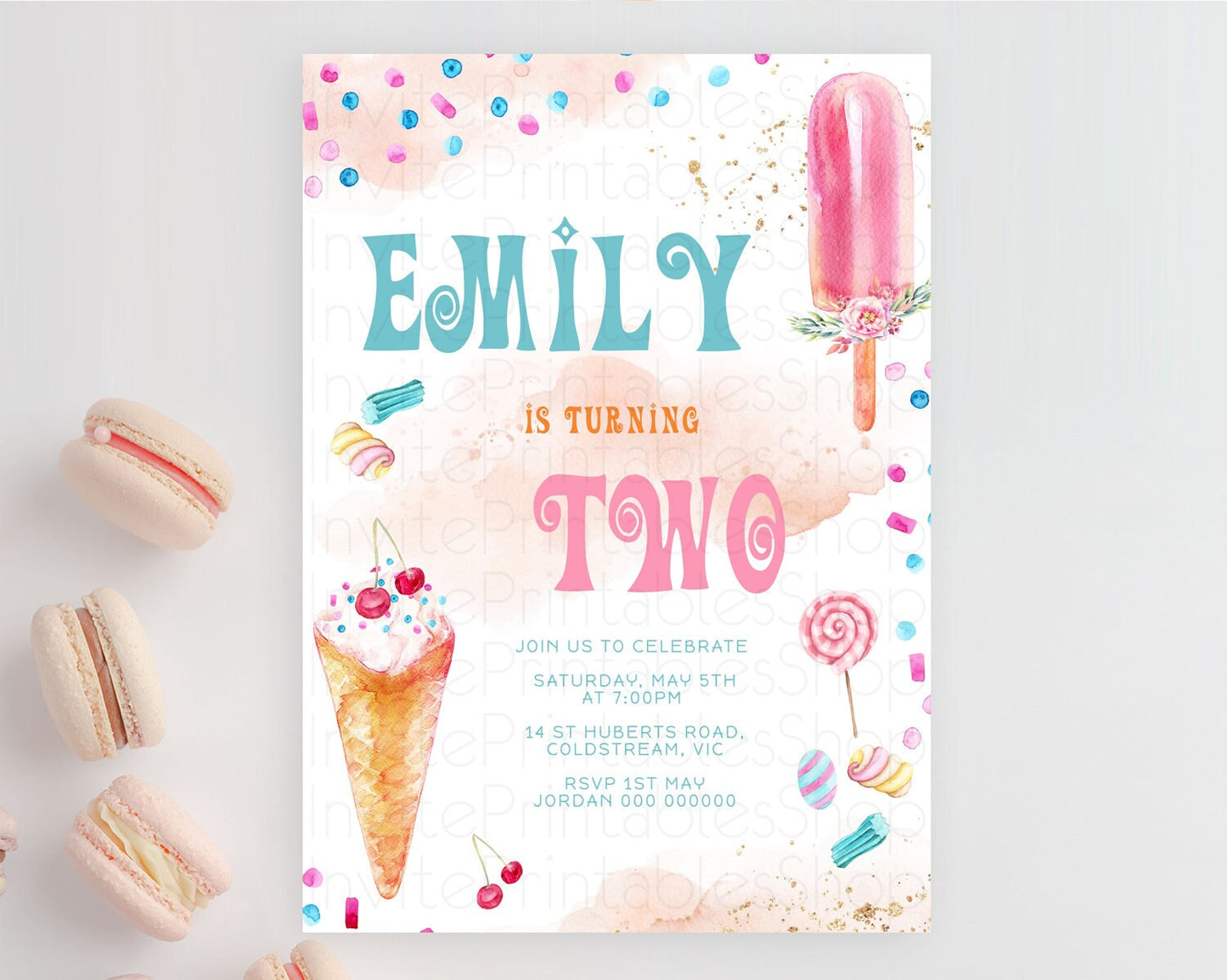 Ice Cream Birthday Invitation Sweet One Invitation Heres The Scoop Invite Two Sweet Party Pastel Invitation 2nd 1st First Birthday D10554