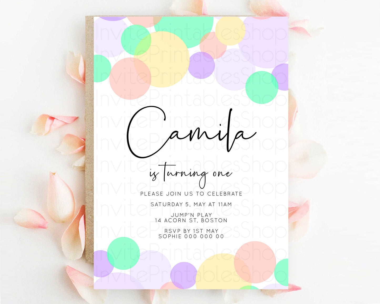 Pastel Birthday Invitation Pastel Confetti Birthday Invitation Bubbles Invitation Colorful Rainbow Confetti 2nd 1st First Birthday D10380