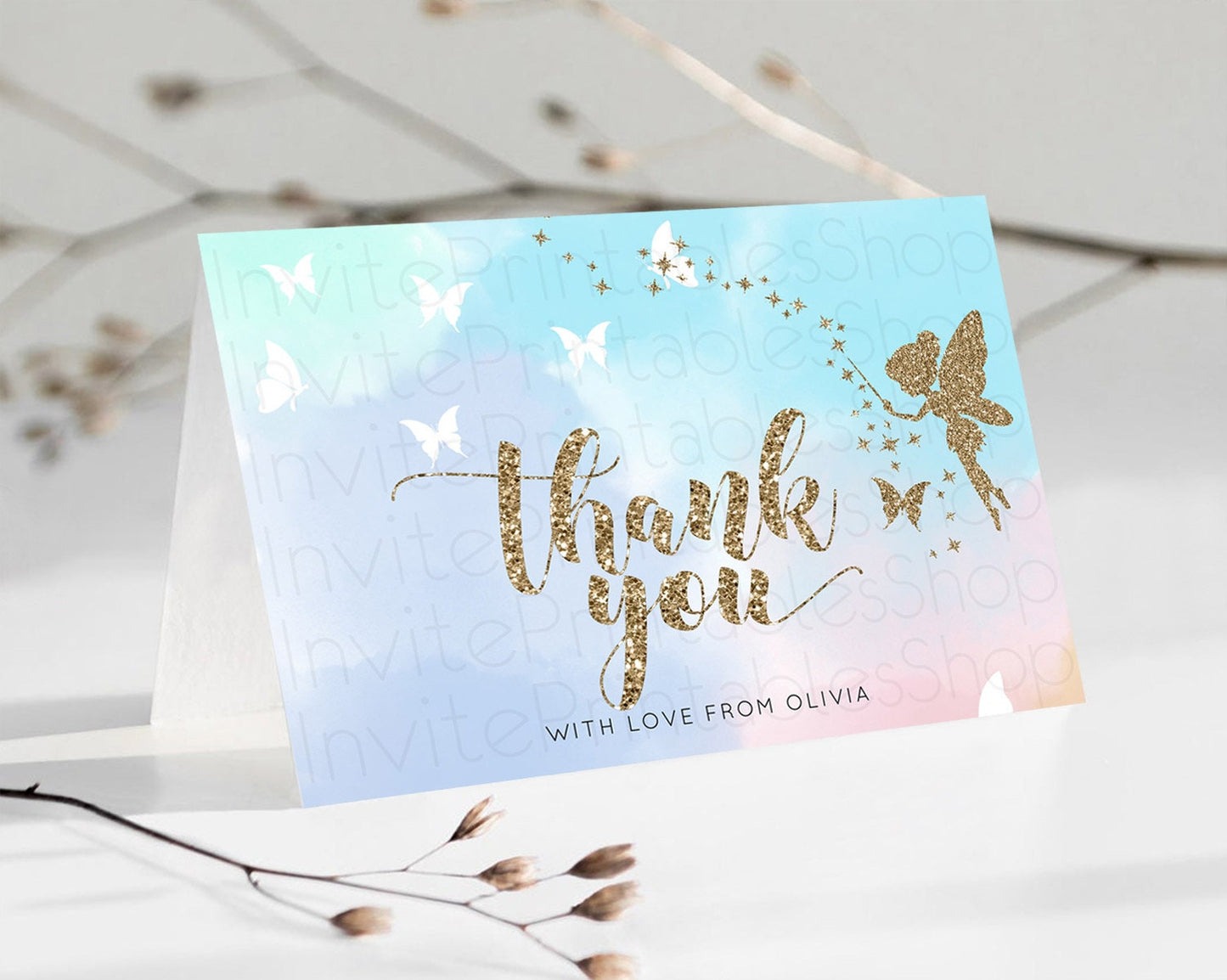 Fairy Thank You Fairy Thank You Card Enchanted Garden Pastel Butterfly Birthday Thank You Floral Secret Garden Teacher Thank You D10894