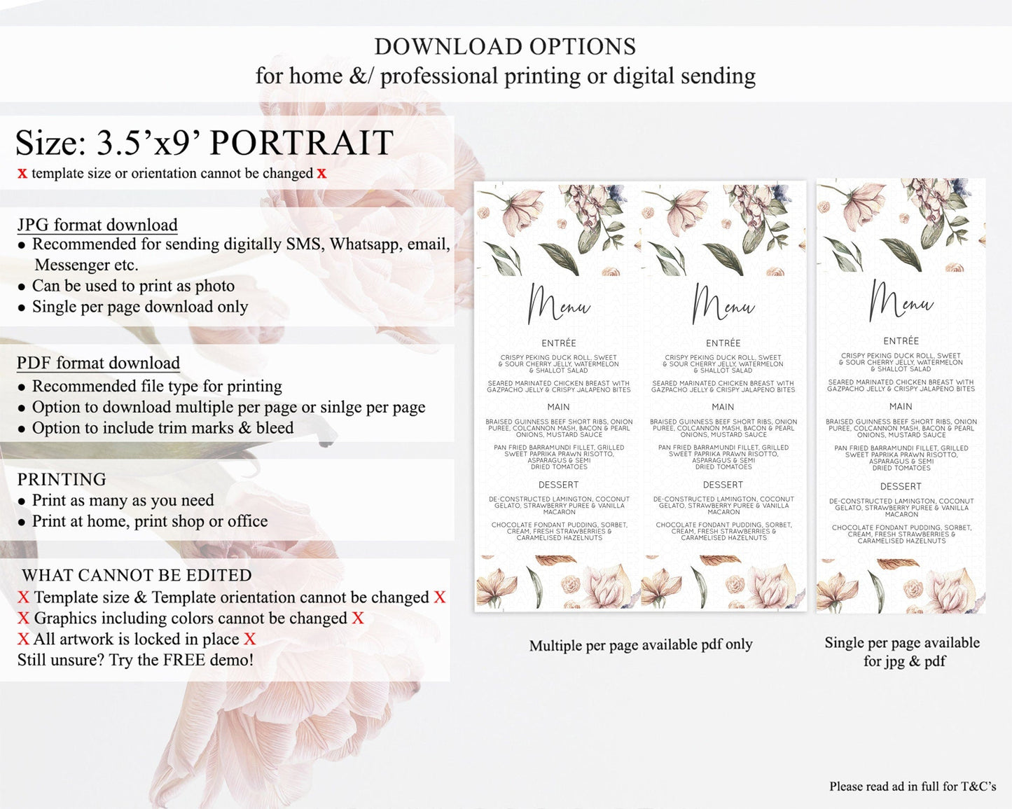 Secret Garden Menu Wildflower Menu Template Pastel Flower Garden Table Decor Boho Floral Dinner Dessert Floral Party Food Menu D10504