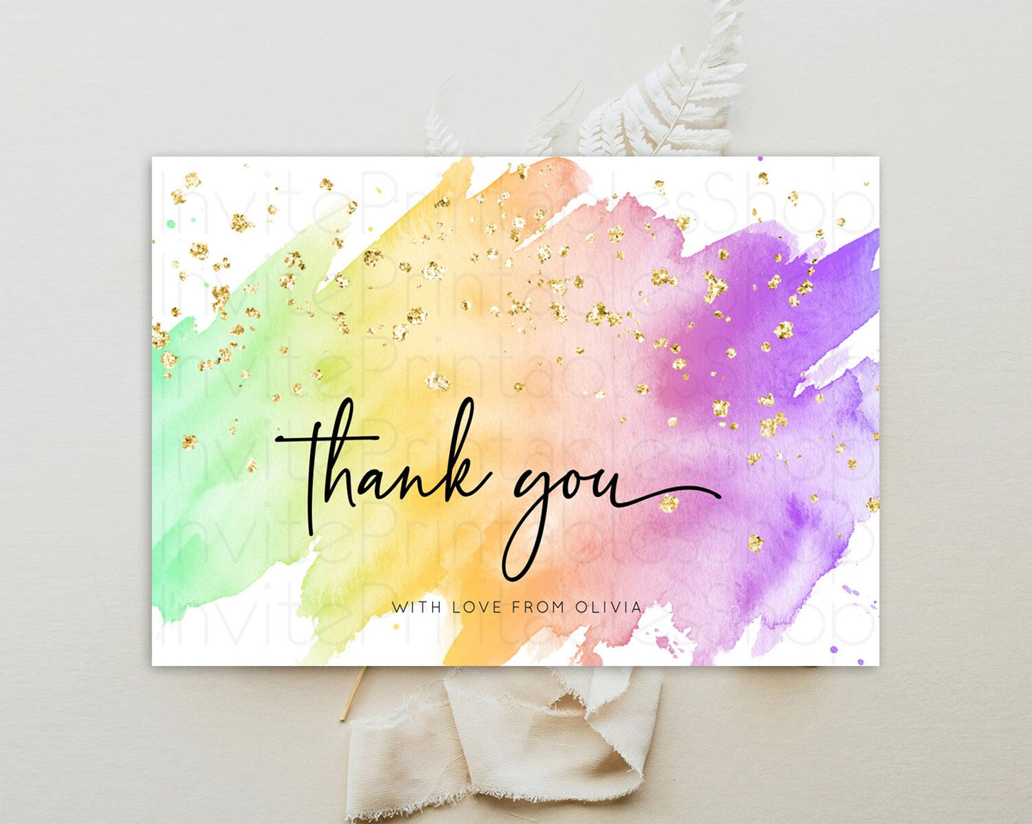 Pastel Thank You Rainbow Thank You Card Colorful Pastel Birthday Thank You Card Confetti Watercolor Pastel Teacher Thank You Cards D10518