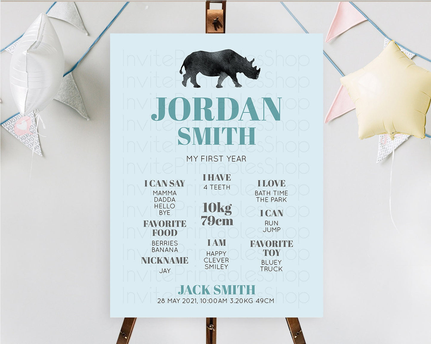 Rhino First Birthday Milestone Board Rhino Milestone Poster Rhino Decor Safari Adventure Rhino First Birthday Welcome Sign D10801